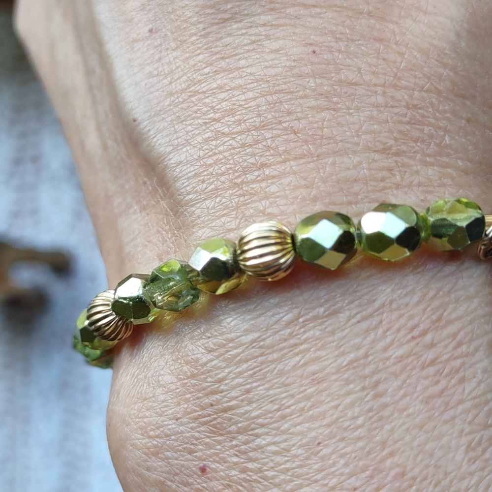 14k Gold Filled Green Crystal Bead Bracelet